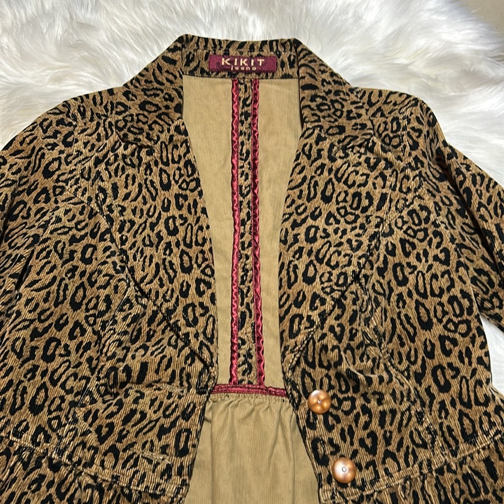KIKIT jeans Cropped Corduroy Peplum Leopard Adorable Jacket -M-#0049 - Picture 9 of 13